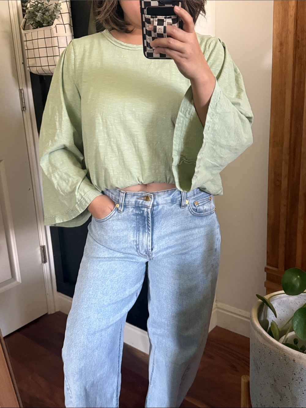 Pilcro 100% Cotton Gathered Hem Pistachio Top. M